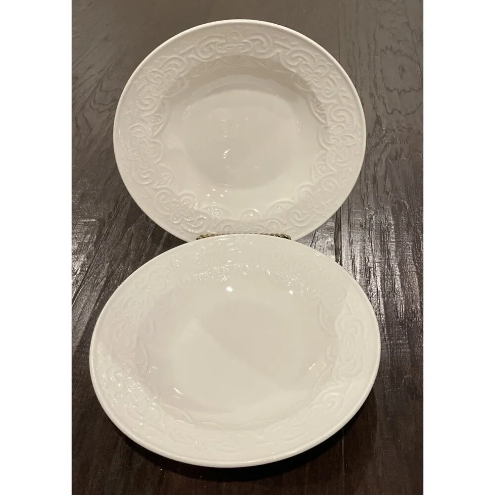 Tabletops Unlimited Battenburg Lace Rimmed Soup Bowl Bowls 9 Inch Set‎ Of 2